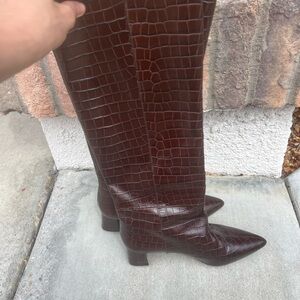 Elegant Croc-Embossed Over the Knee Boots